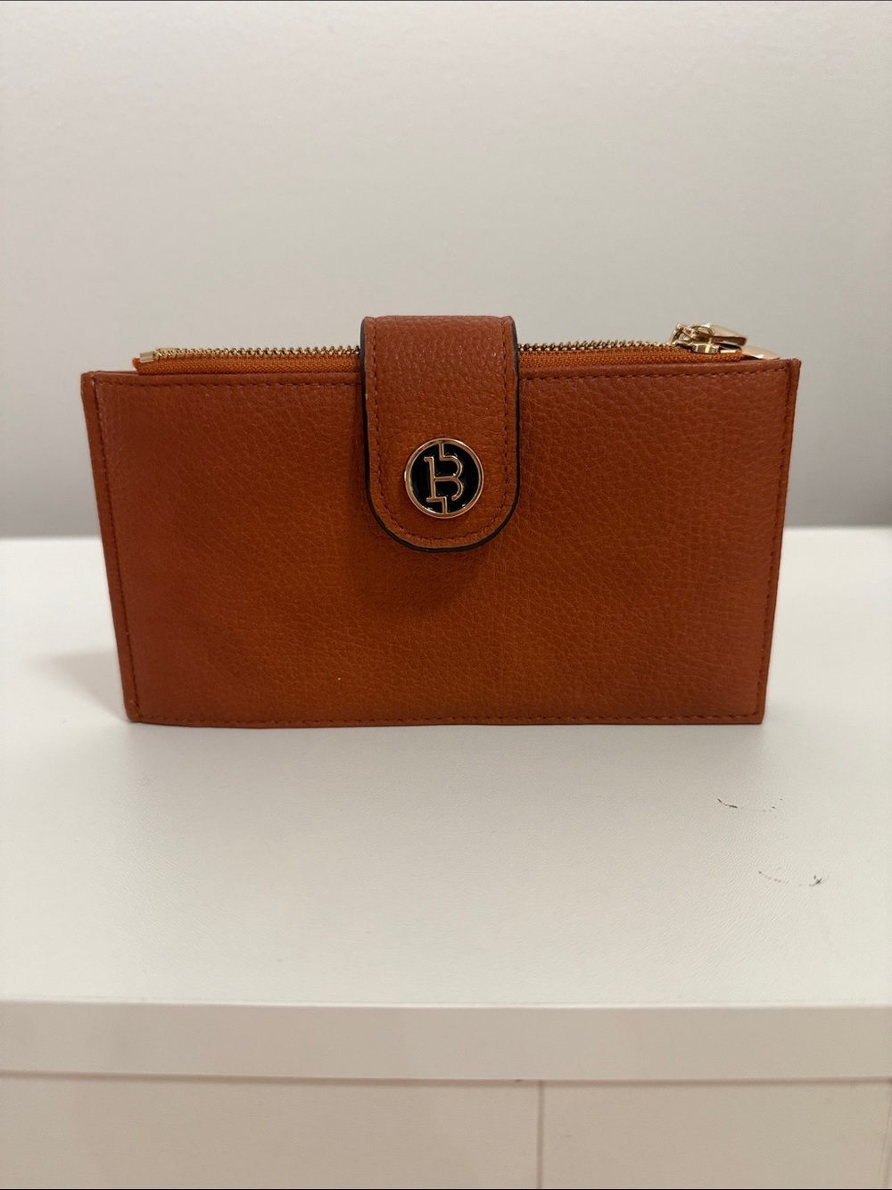 Leather Wallet Clutch in Tan with Gold Hardware